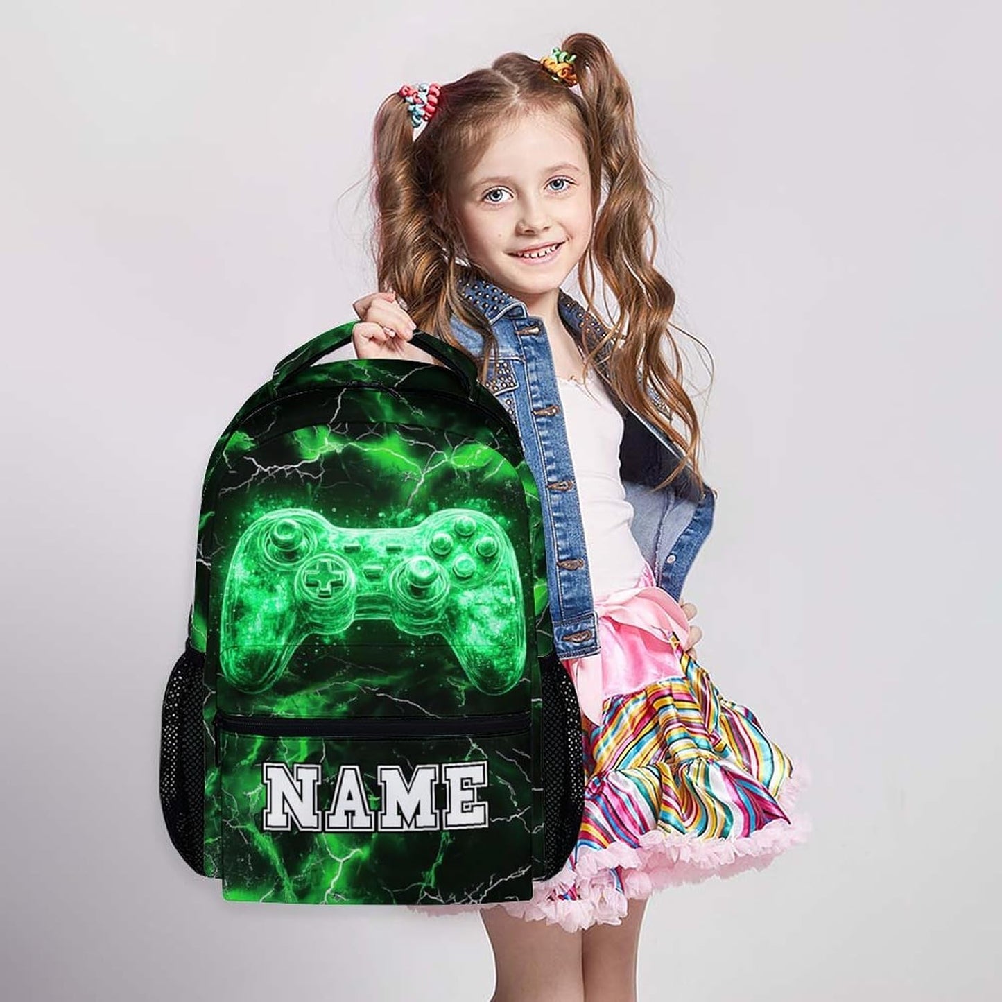 Kids Backpack, Custom Game Bookbag for Boys 3-8, Boys Gift, 17 Inch Green Casual Backpacks for School Preschool Elementary Kindergarten