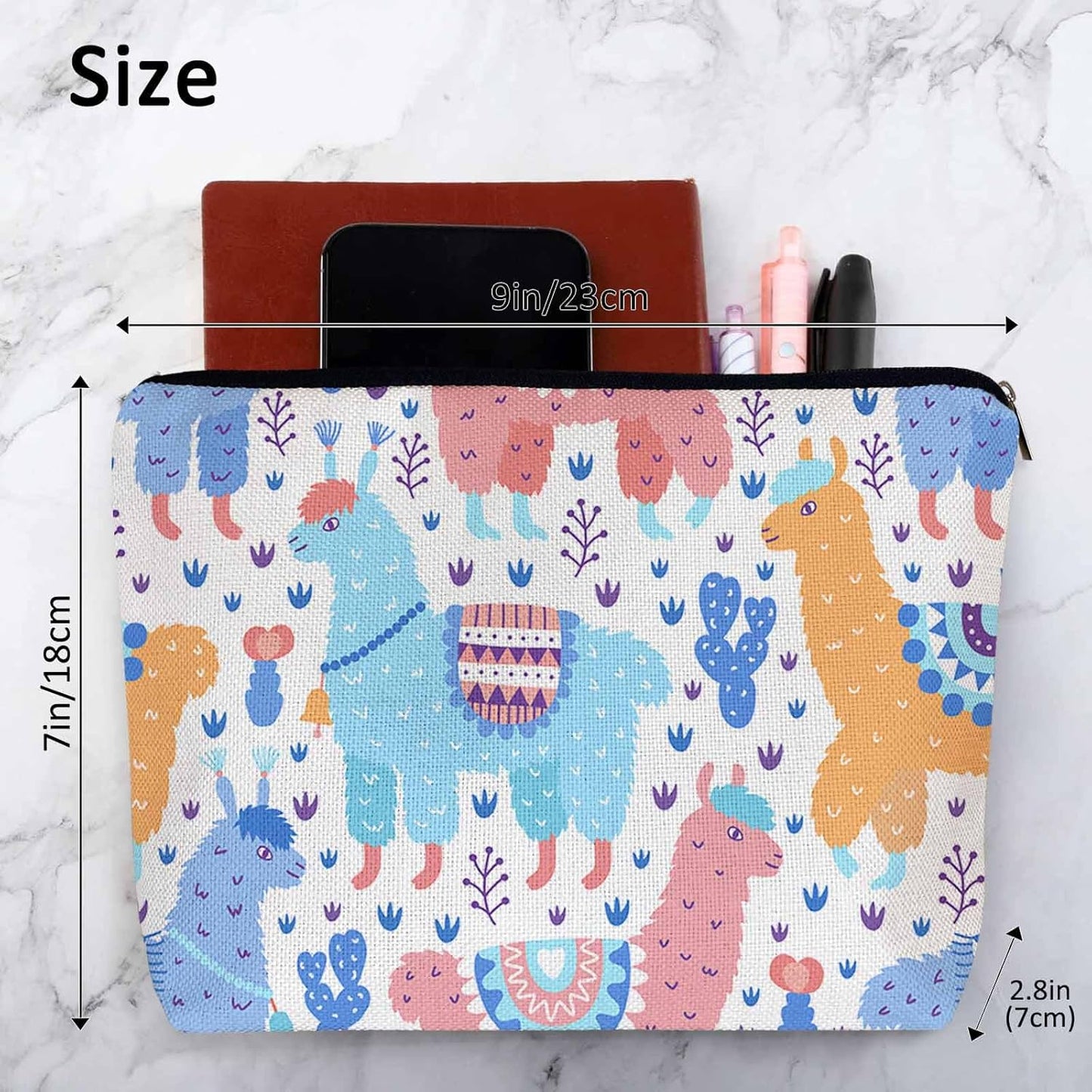 Makeup Bag For Purse Llama, Cartoon Llama Alpaca Cactus Cosmetic Bags For Women With Zipper Travel Toiletry Pouch Makeup Bags Makeup Organizers Purse For Toiletries Cosmetics