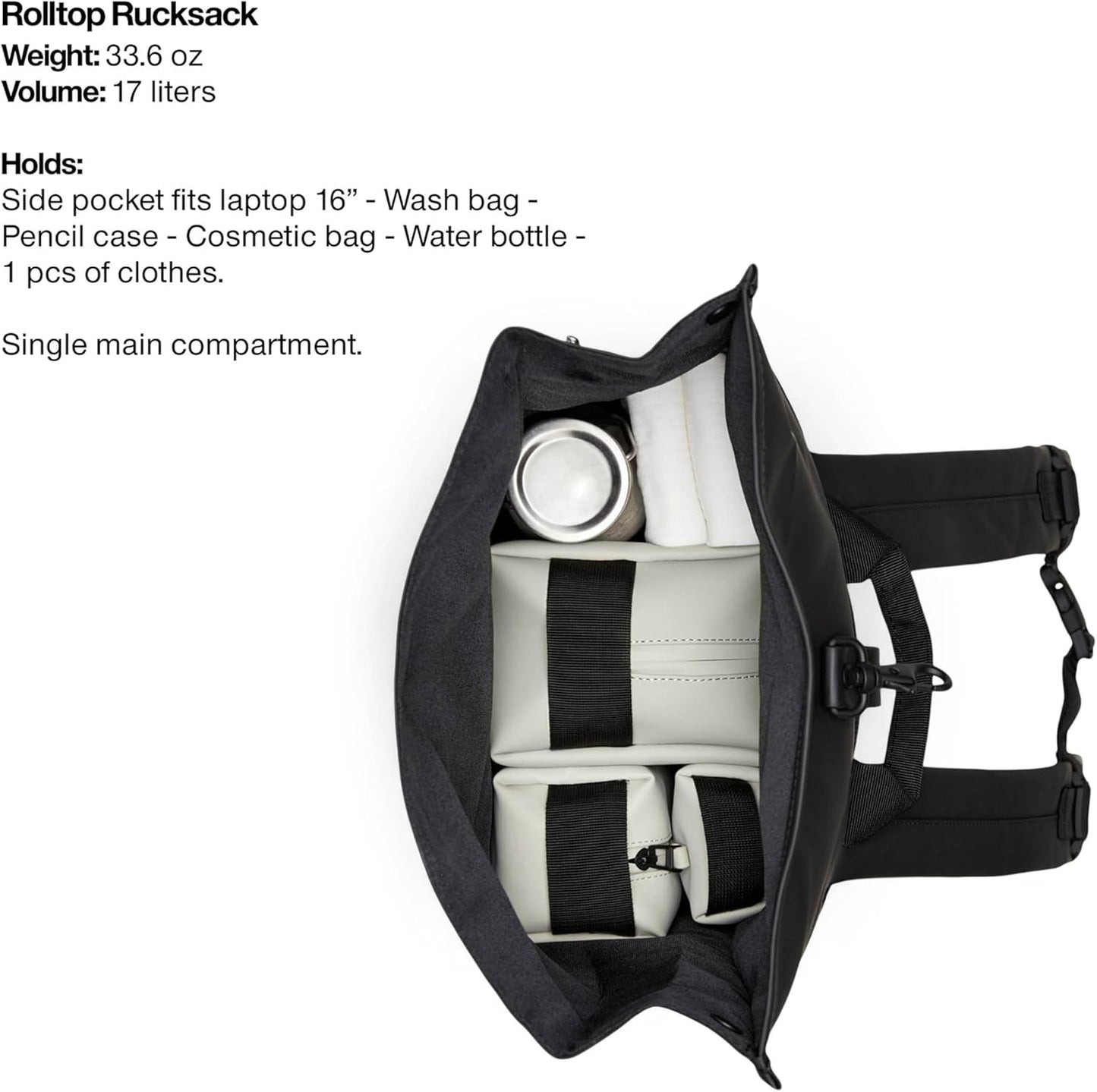 RAINS Rolltop Rucksack – Navy Waterproof Rolltop Backpack Water Resistant Water Repellent Commuter Travel Pack Urban Minimalist Design – 2 Year Warranty