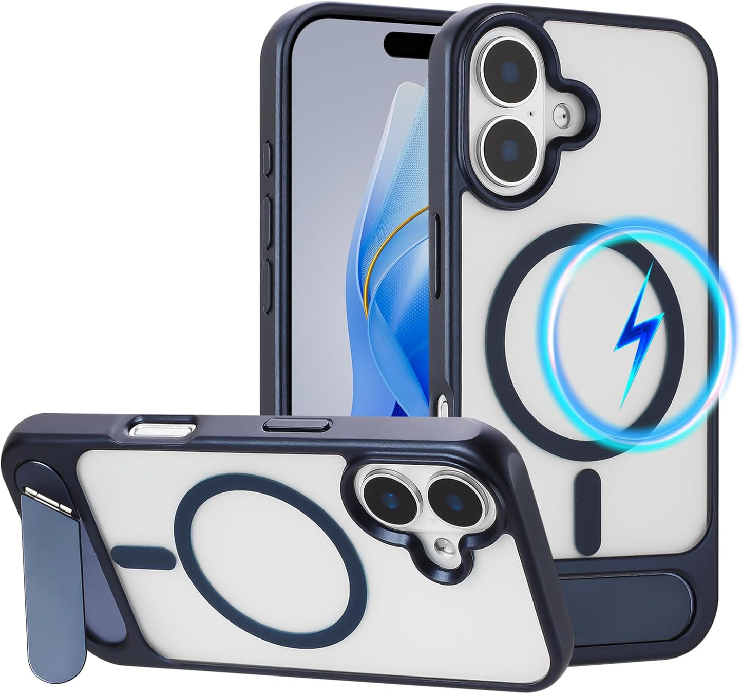 Tikoo Strong Magnetic for iPhone 16 Case with Magsafe and Built-in Invisible Kickstand Slim Translucent Matte Military Grade Protective Phone Case for iPhone 16 6.1”