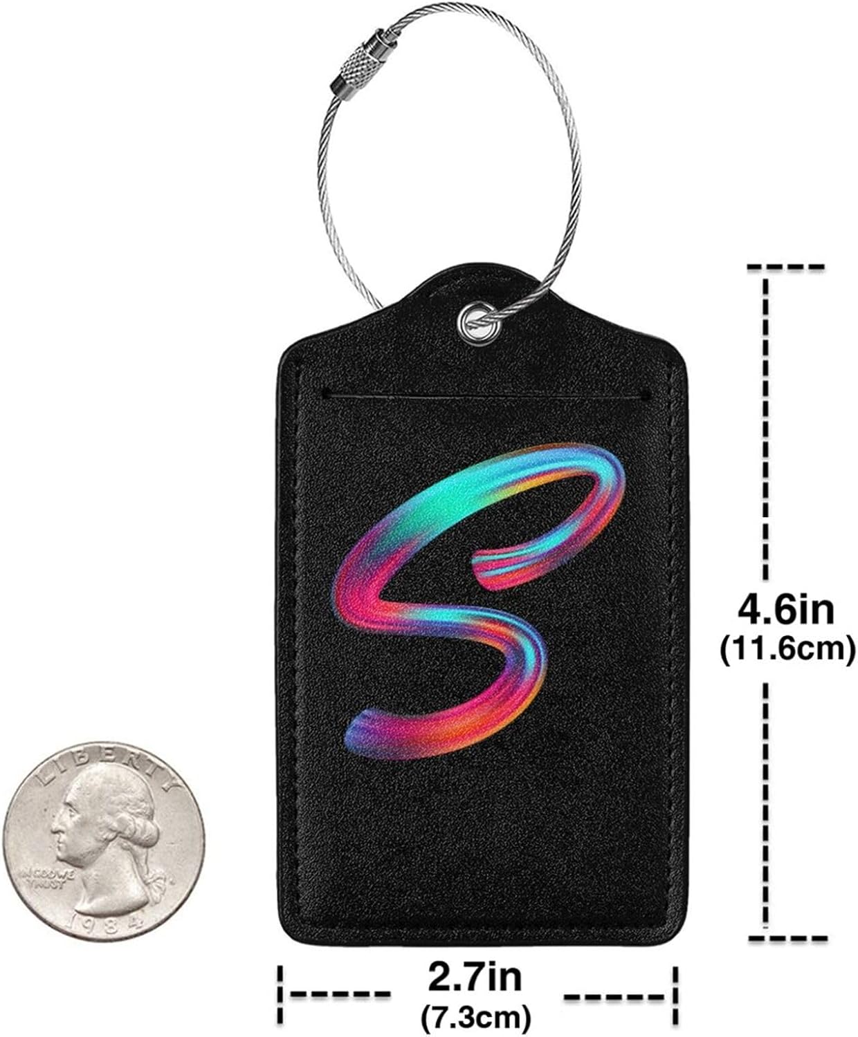 2 Pack Initial Luggage Tags for Suitcase, Colorful Letter Design Cruise Name Bag Tags, Novelty Baggage Identifiers with Full Privacy Cover, Leather ID Label for Women Men Kids Travel, Rainbow Letter S