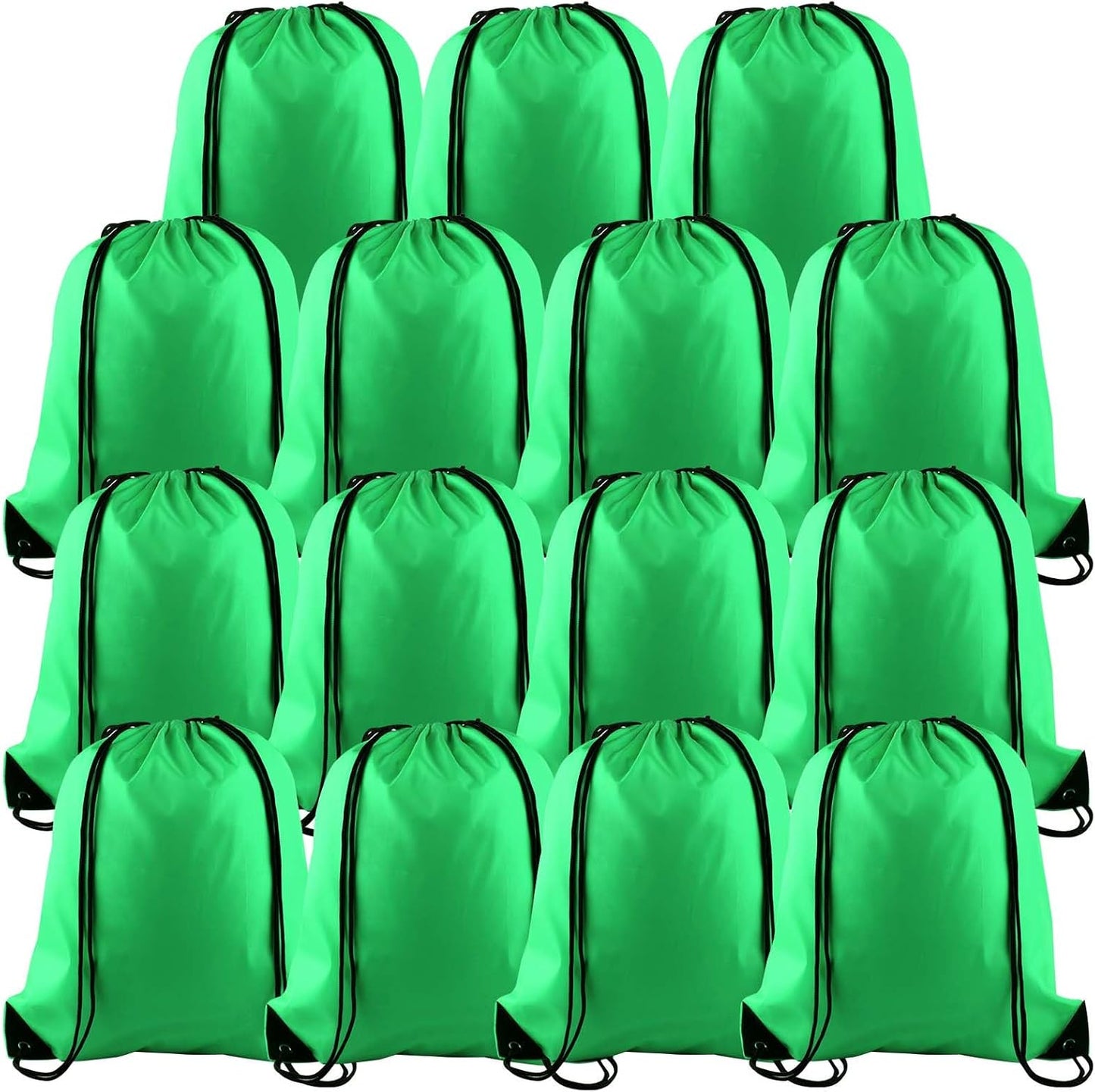 PLULON 15 Pcs Green Drawstring Bags Drawstring Backpack Bulk, String Backpack Cinch Sack Sport Gym