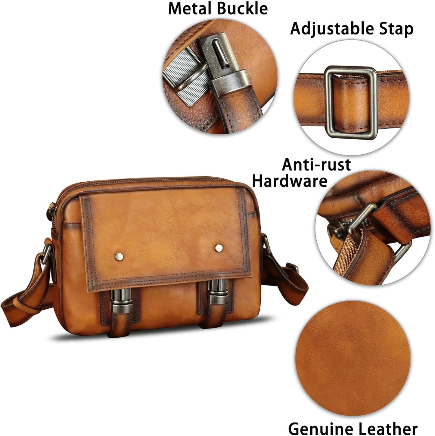 Genuine Leather Shoulder Bag Crossbody Bag for Men Vintage Real Leather Satchel for Men Messenger Bag for Work Travel
