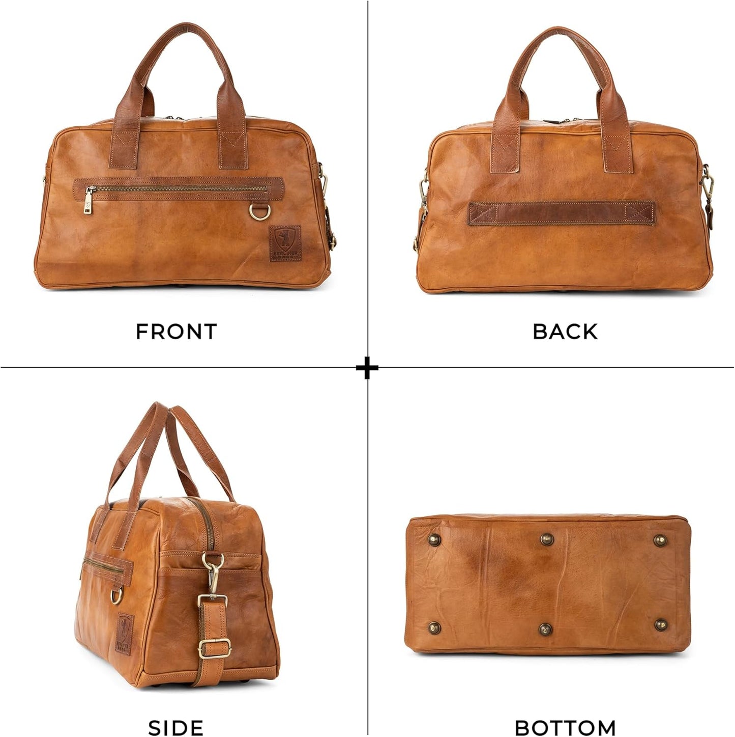Berliner Bags Vintage Genuine Leather Duffle Bag Austin M for Travel or the Gym, Weekender Bag, Overnight Bag for Men and Women - Brown