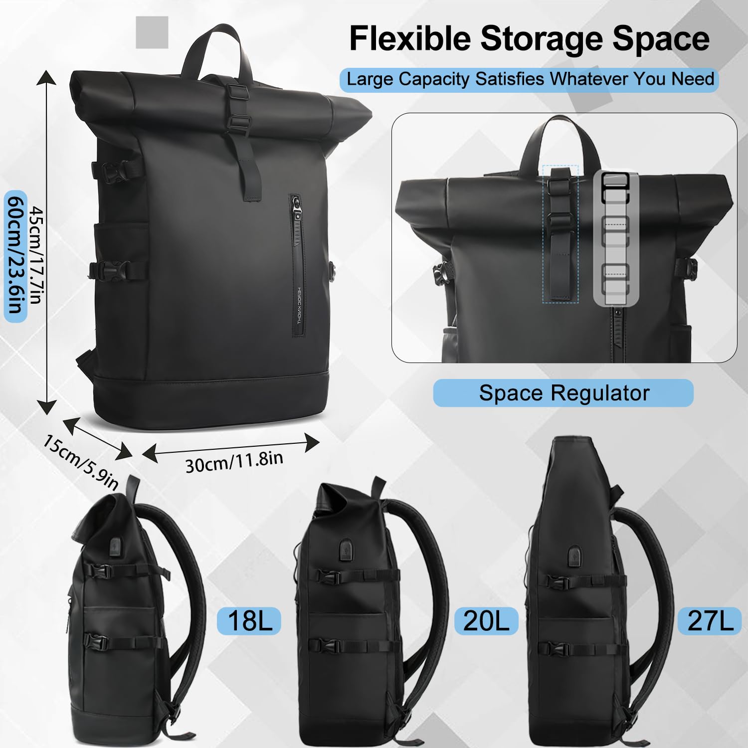 HEROIC KNIGHT Rolltop Backpack, 15.6 Inch Waterproof Laptop Backpack