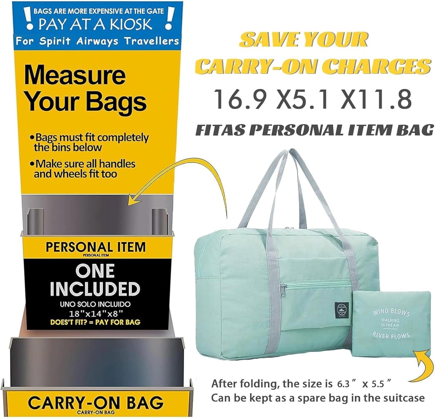 4PCS Foldable Travel Duffel Bag Tote Carry on Luggage Bag Spirit Airlines Personal item Sports Gym Bag Water Resistant Weekender Overnight Bags for Women and Men (Mix Colors)