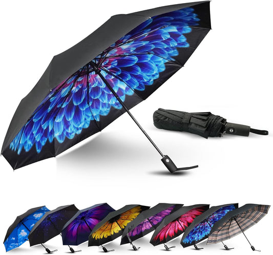 LLanxiry Compact Travel Umbrella, Windproof UV Protection Mini Folding Umbrellas for Rain Small Portable Umbrella for Travel Outdoor Use