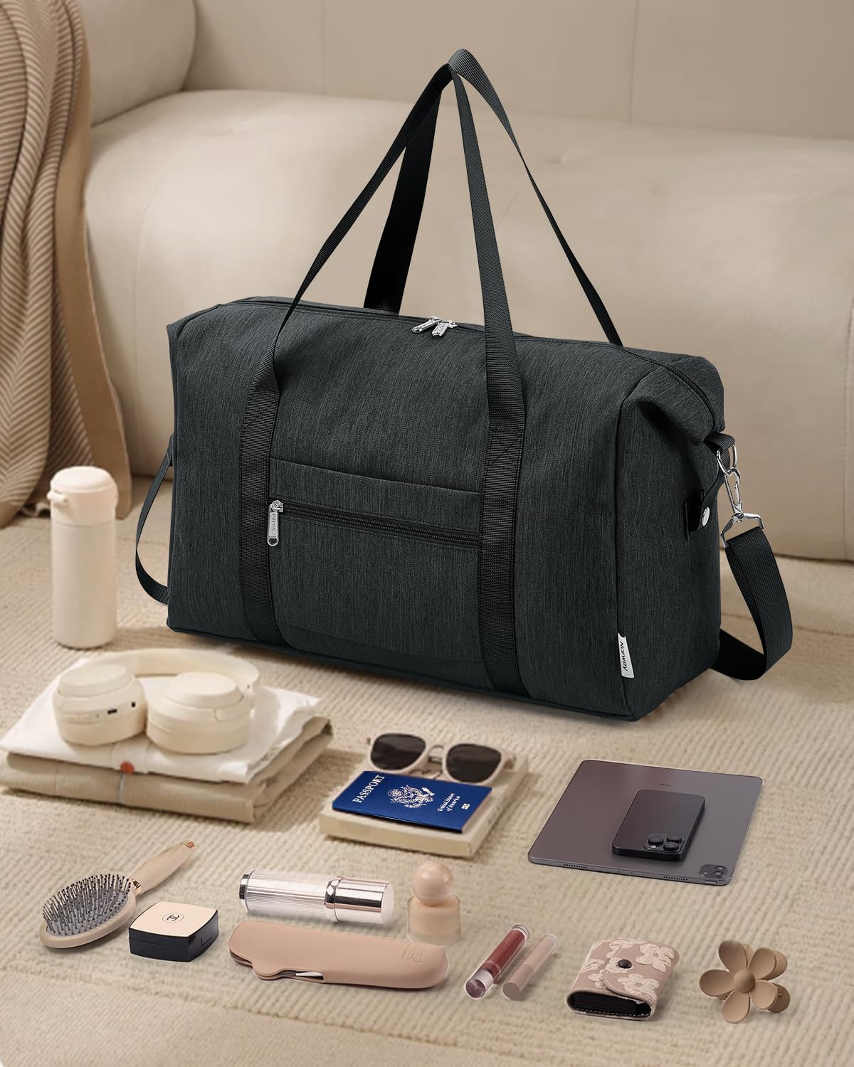 Narwey For Spirit Airlines Personal Item Bag 18x14x8 Foldable Duffle Bag for Travel Packable Duffel Bag for Traveling Carry on Bag for Airplanes Underseat Overnight for Women and Men (Black)