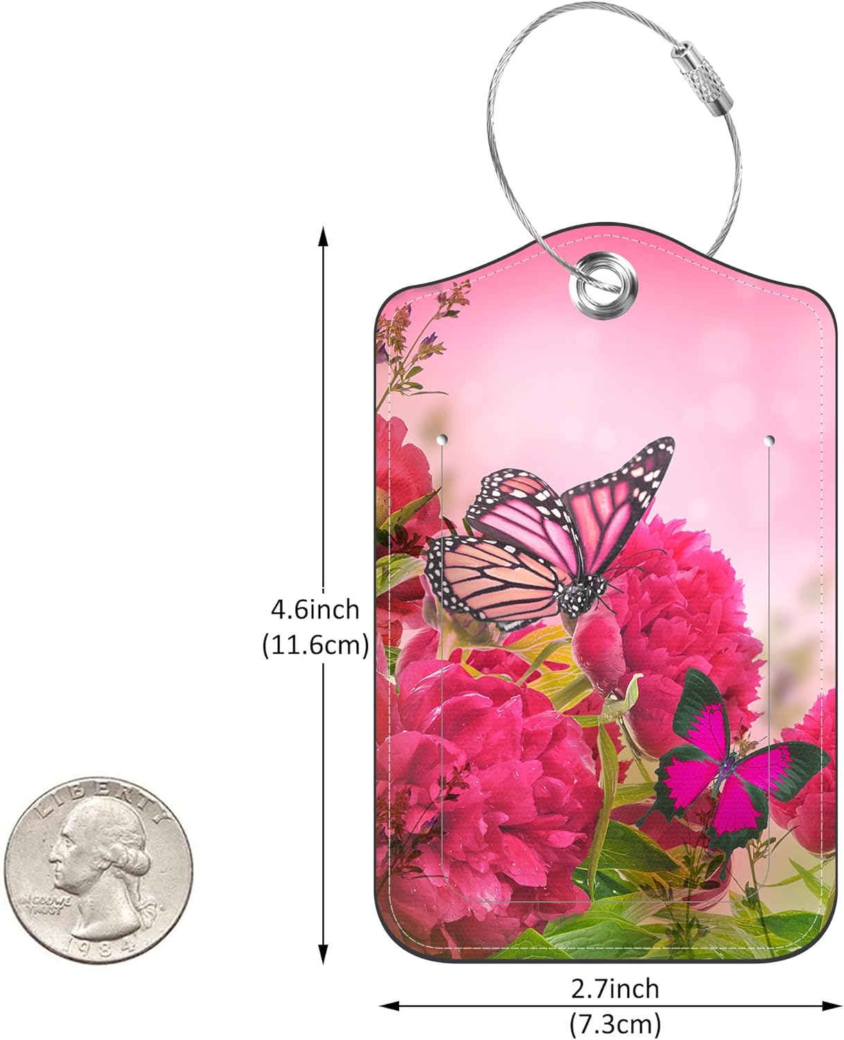 2 Pack Luggage Tags for suitcases Butterfly and Flower Leather Luggage Tag, Identifiers with Privacy Name ID Label and Metal Loop for Men Women Travel Bag Suitcase