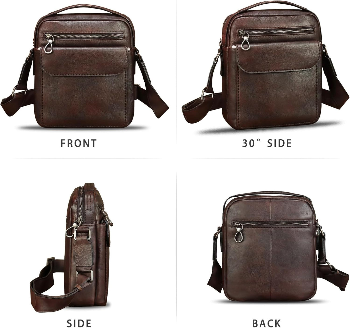 Genuine Leather Messenger Bag for Men Shoulder Crossbody Bag Vintage Man Purse Satchel Handbag