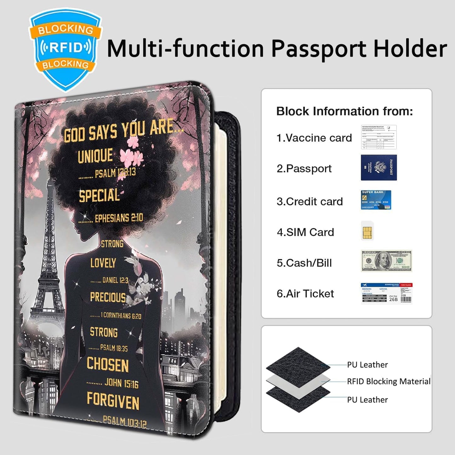 Passport Holder Women Wallet with Luggage Tag, Leather Passport Cover with RFID Blocking, Travel