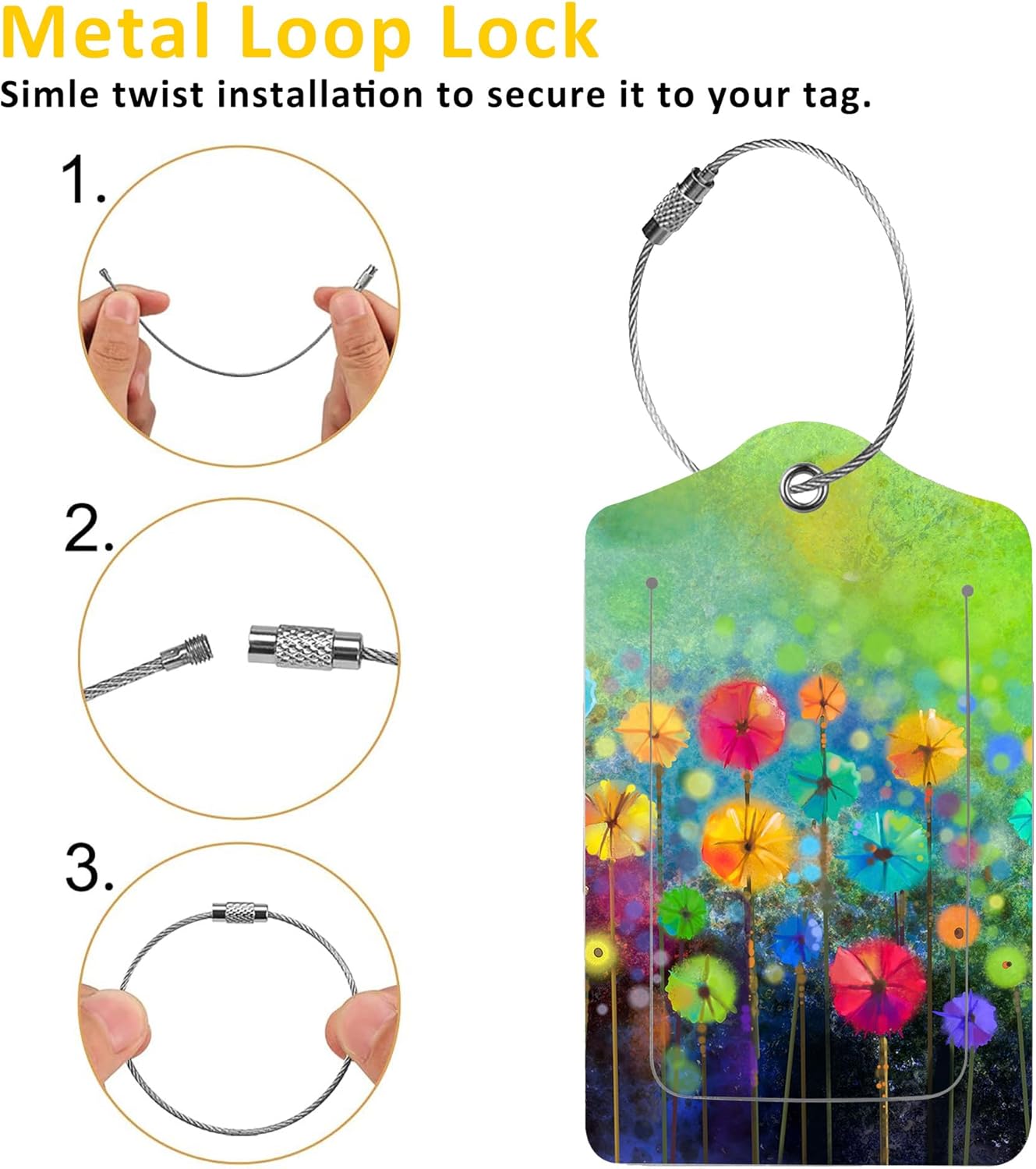 2 Pack Luggage Tags for Suitcases,Abstract Floral Watercolor Painting Luggage Tag,PU Leather Id Label Luggage Tags with Stainless Steel Loop and Privacy Cover for Women Men Teens Travel