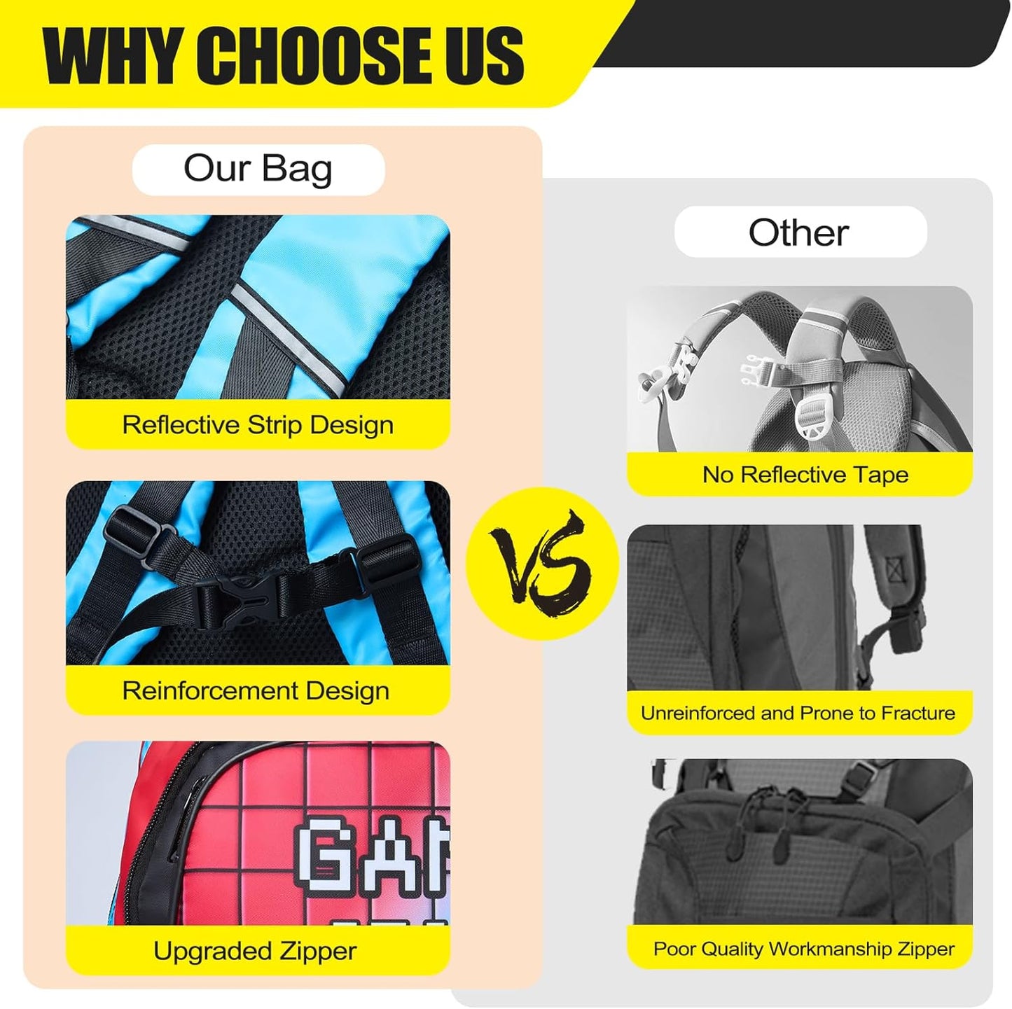 3pcs School Backpack for Boys 17”Kids Gamer Bookbag with Lunch Box&pencil case for Children Elementary Middle Students