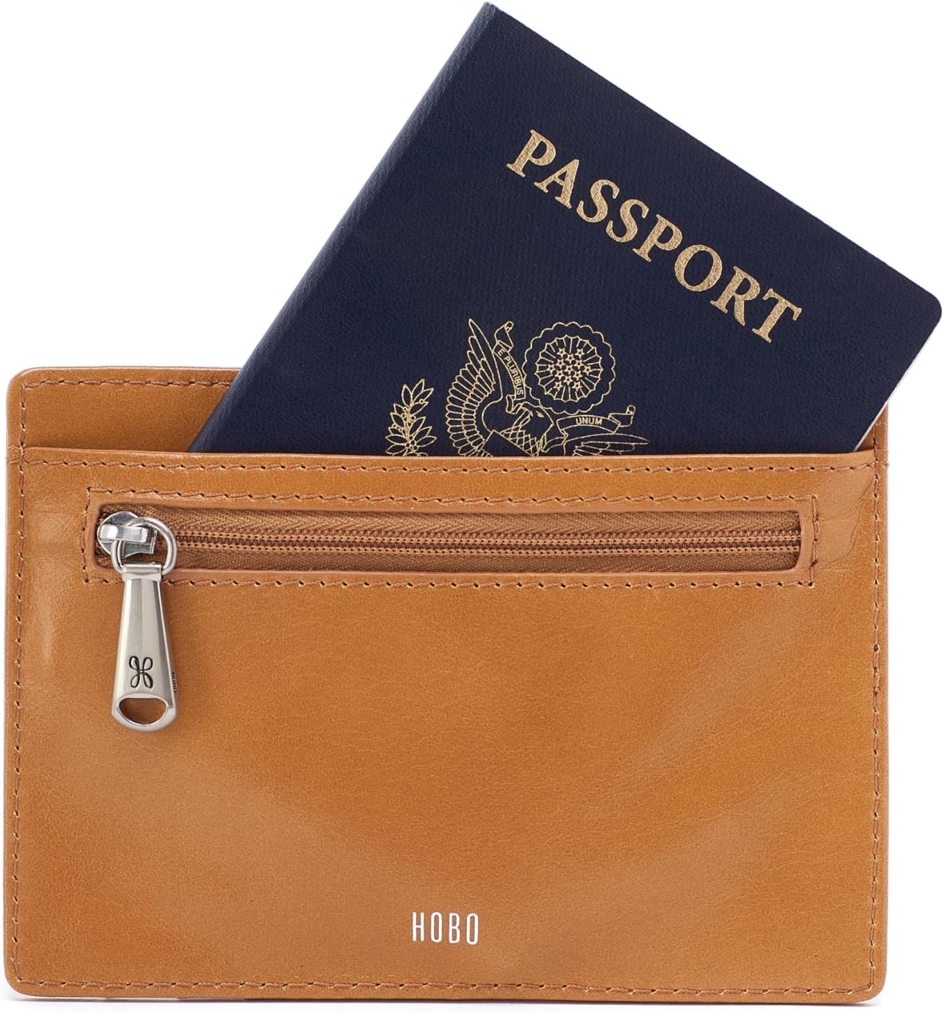 HOBO Euro Slide Leather Wallet with Passport Holder for Travel, Card and Cash Organizer, and Zipper Pocket, Natural