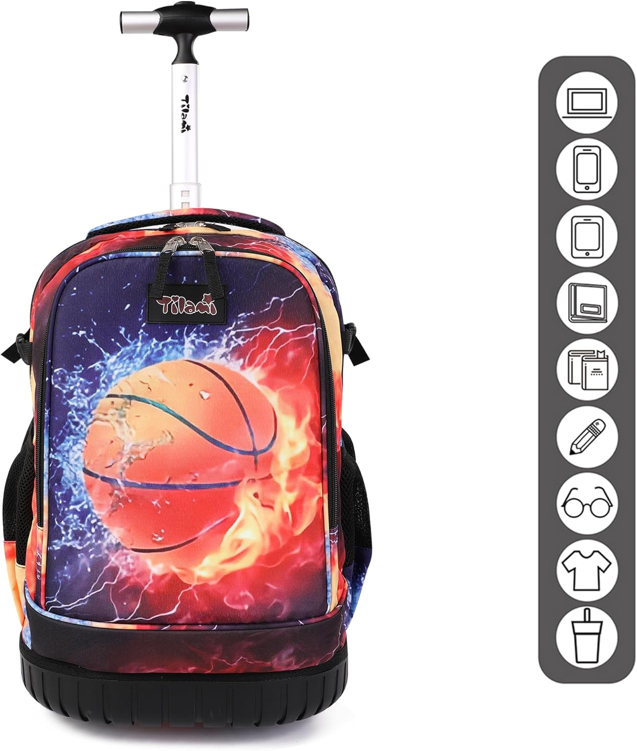 Tilami Rolling Backpack 19 inch with Lunchbox Wheeled Laptop Backpack, Basketball