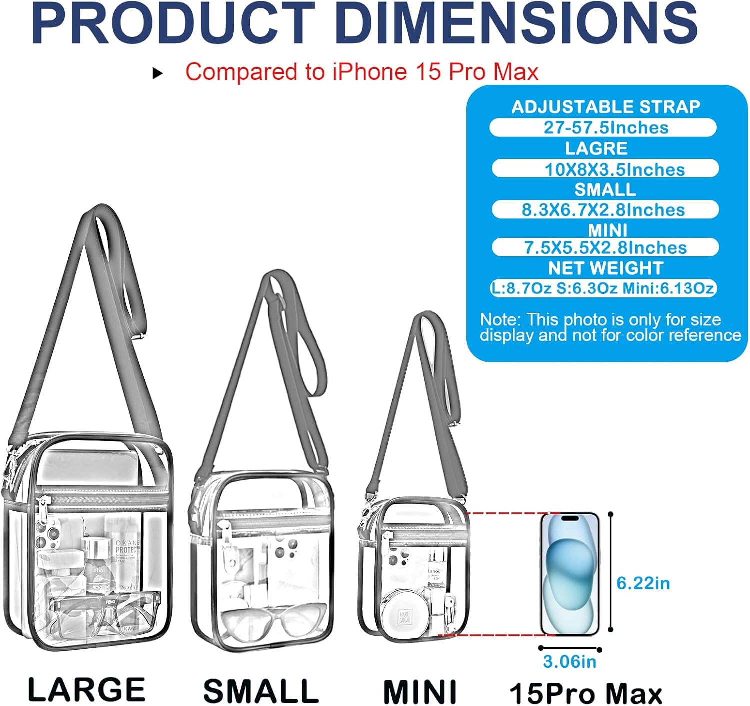 USPECLARE Clear Purse Stadium Transparent Messenger Bag Stadium Approved for Men and Women Clear
