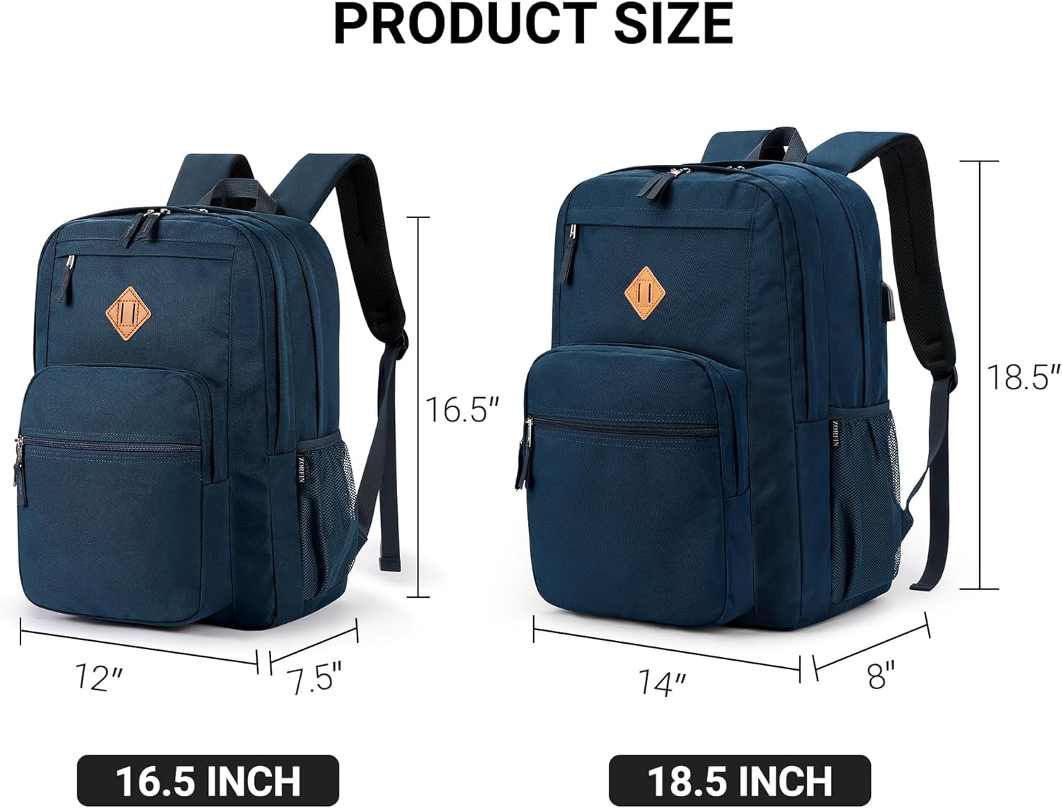 ZORFIN 36L Backpack for College, and Travel: Water Resistant Bookbag - Steel blue