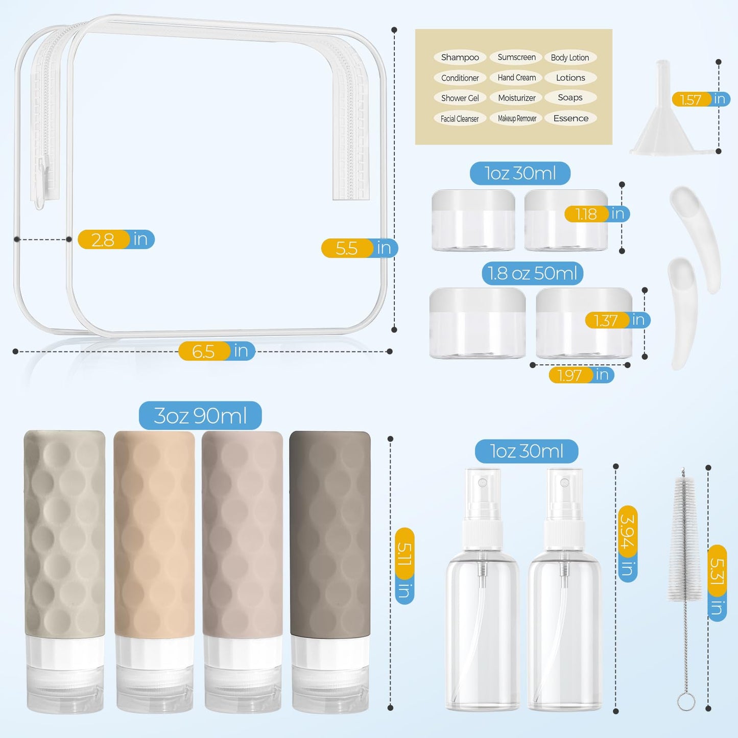 Silevoler 16pack Travel Bottles for Toiletries, TSA Approved Travel Size Containers Set, Leak Proof