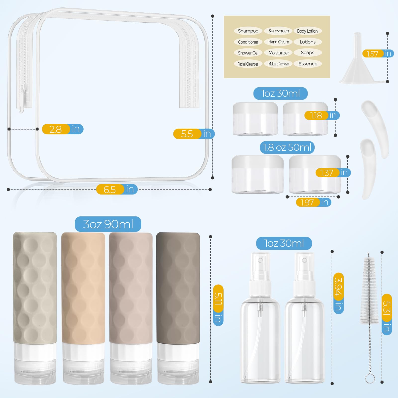 Silevoler 16pack Travel Bottles for Toiletries, TSA Approved Travel Size Containers Set, Leak Proof