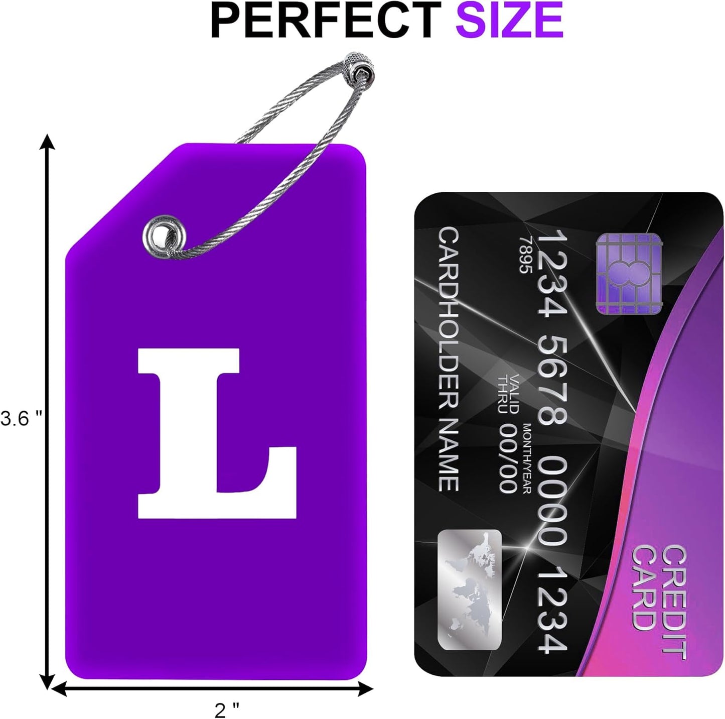 Gostwo 2 Pack Silicone Luggage Tags for Suitcases, 26 Initial Letter Baggage Labels Handbag School Bag Suitcase Instrument Tag with Stainless Steel Loop(Purple) (Letter L)