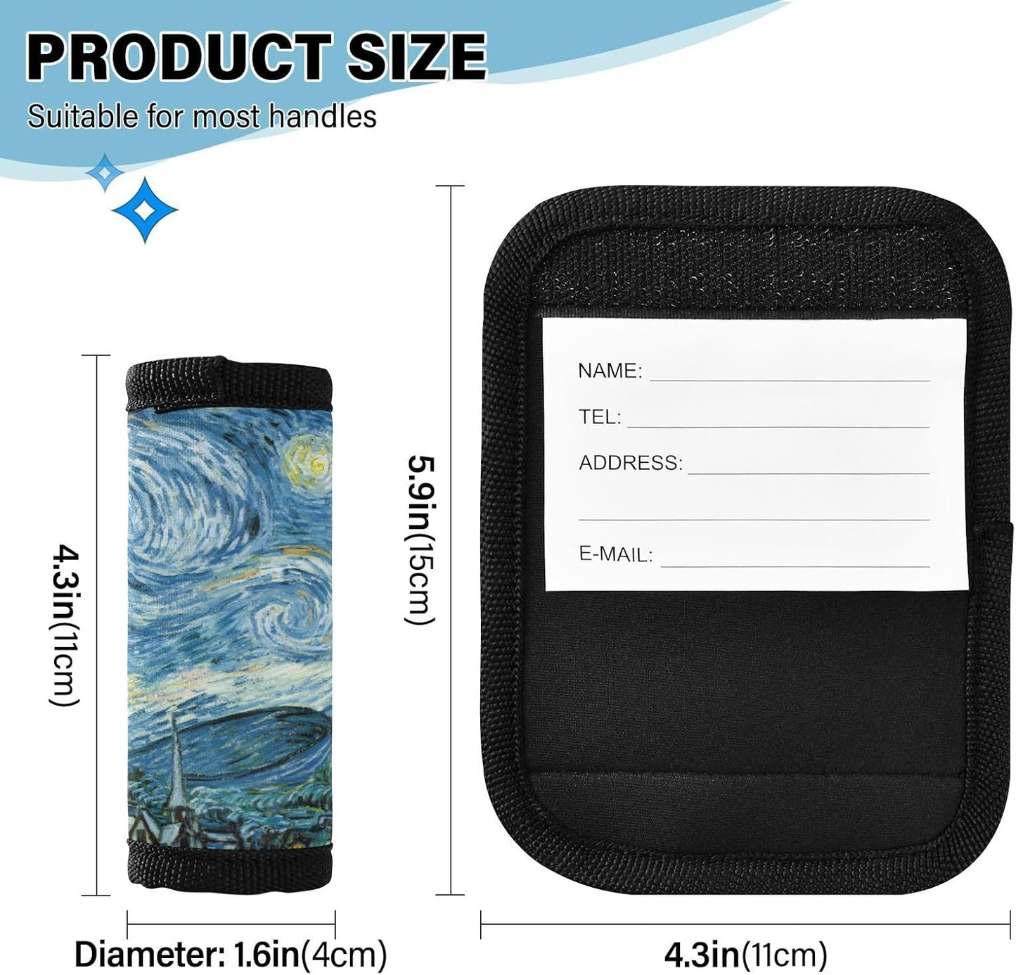 2Pcs Luggage Handle Wrap Suitcase Identifier Handle Covers Tags Soft Travel Bags Luggage Handle Gripper Accessories for Airplane Flying Starry Night