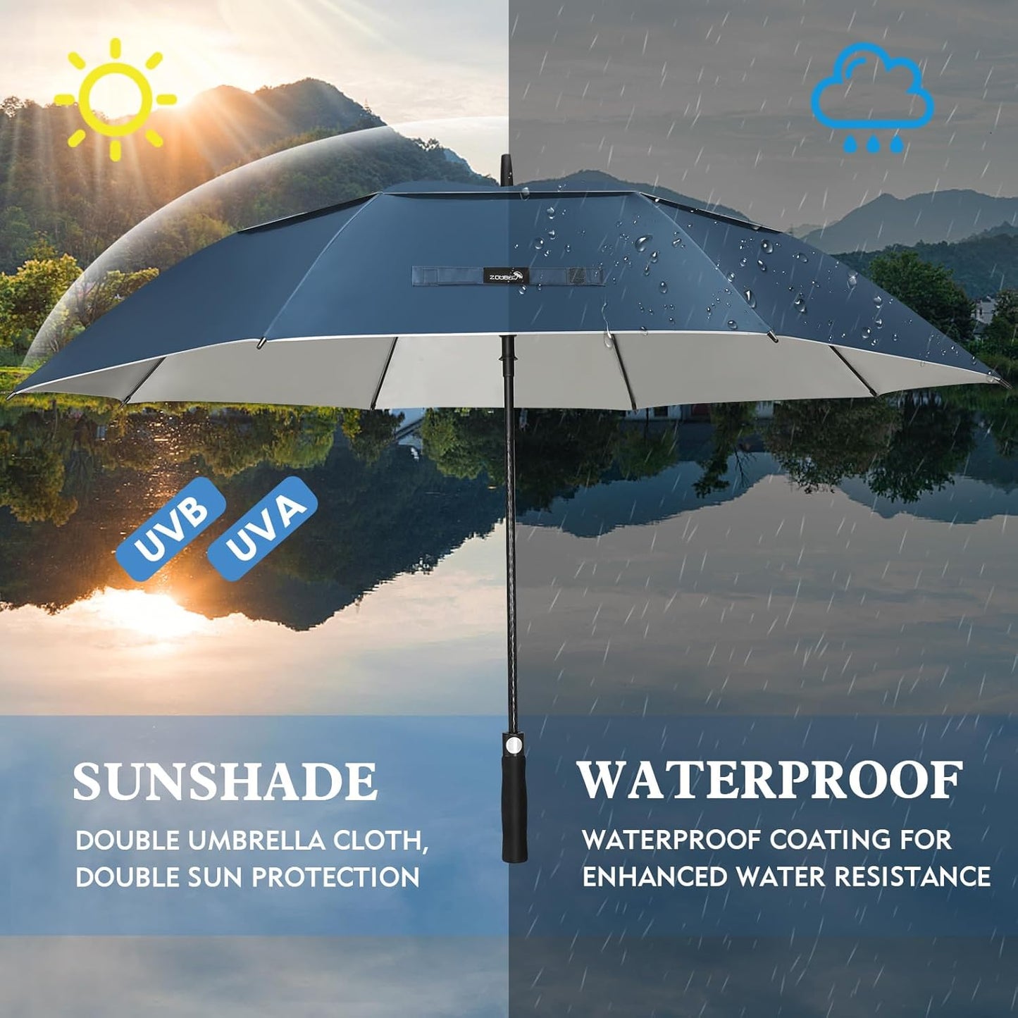 ZOMAKE 62/68" Windproof Golf Umbrella UV Protection, Automatic Oversize Golf Umbrellas Double Canopy Vented Sun Blocking Push Cart for Rain Sun