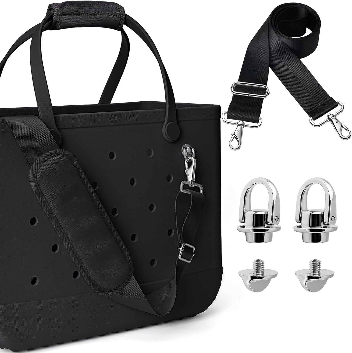 SUITMAT Crossbody Strap for Bogg Bag with Rustproof Metal Connectors, Accessories for Bogg Bag, Widened Shoulder Strap for Rubber Beach Tote, Made of Anti-Slip Nylon,Black (Tote Not Included)