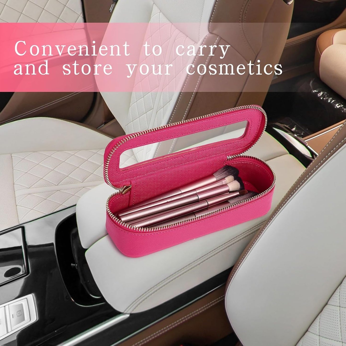 Makeup Brush Bag Slim Clear Makeup Bag Travel Cosmetic Case and Brush Holder Waterproof Toiletry Makeup Bag with Zipper Purse Organizer for Women (Fuxia, Slim)