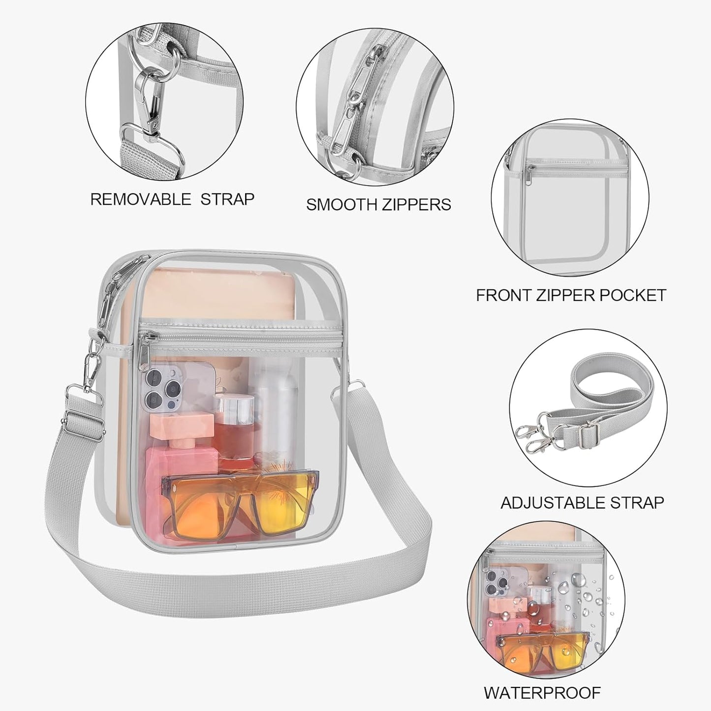 USPECLARE Clear Purse Stadium Transparent Messenger Bag Stadium Approved for Men and Women Clear CrossBody Bag