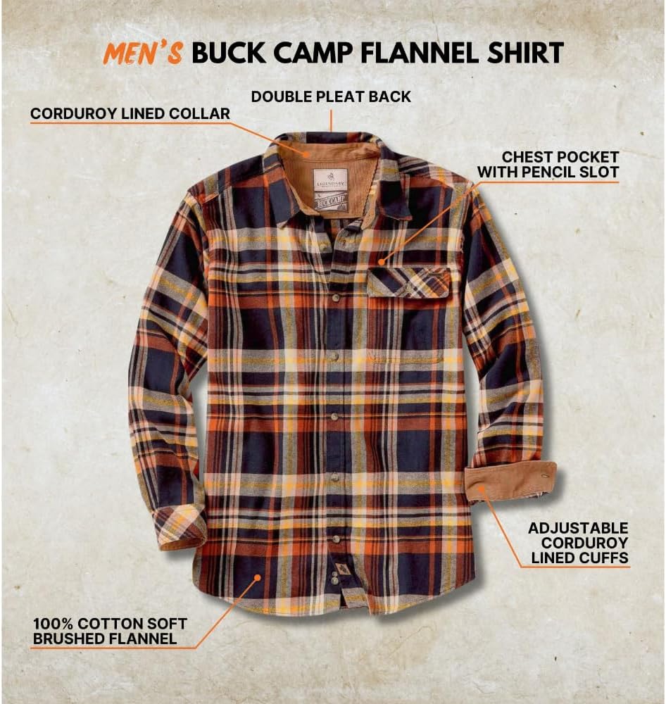 Legendary Whitetails Men's Flannel Shirt Long Sleeve Button Down 100% Cotton