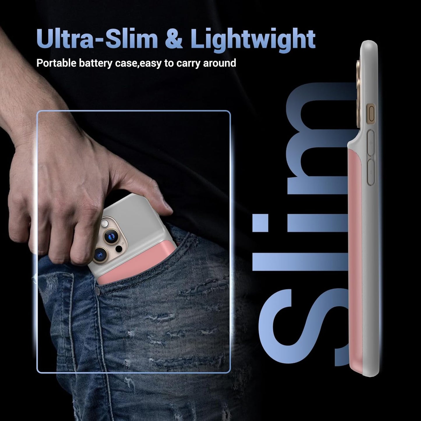 Battery Case for iPhone 16 Pro Max, Ultra-Slim 7000mAh Portable Extended Charging Charger Case [2025 Upgraded] w/Tempered Glass Film for iPhone 16 Pro Max-6.9 inch,Pink