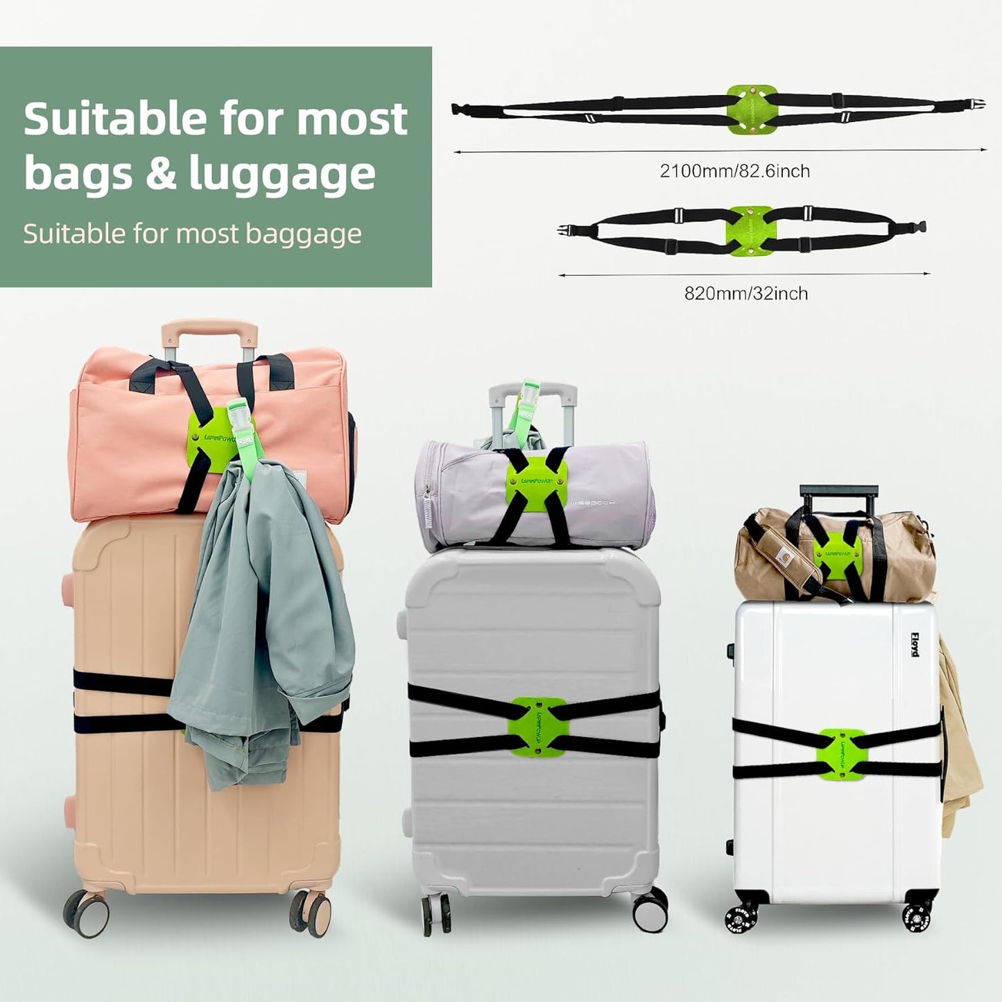 Luggage Straps for Suitcases,Luggage Straps Bag Bungees,Adjustable TSA-Approved – High Elastic Suitcase Belt for Securing Carry-On(1 Pack Green)