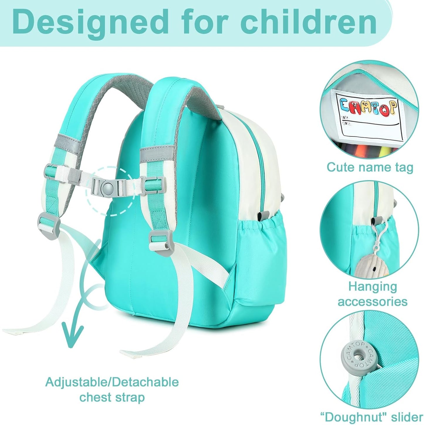 CAMTOP Toddler Backpack for Boys Girls 2-4, Kids Backpacks for Kindergarten Preschool, 12" H Small Bookbag for Daycare Travel (Blue)