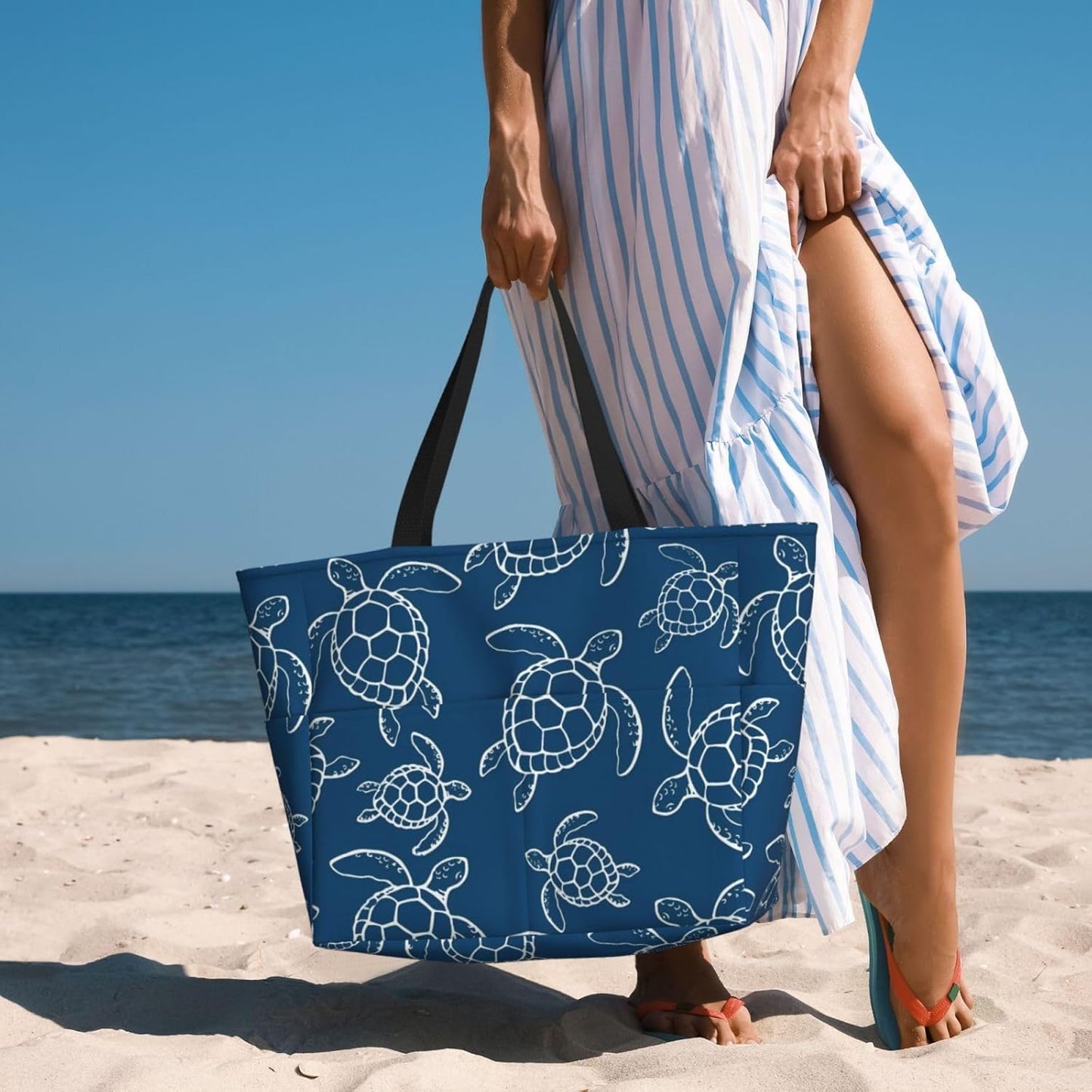Large Travel Beach Tote Bag with Zipper Pockets Portable Lightweight Gym Bag Picnic Outdoor