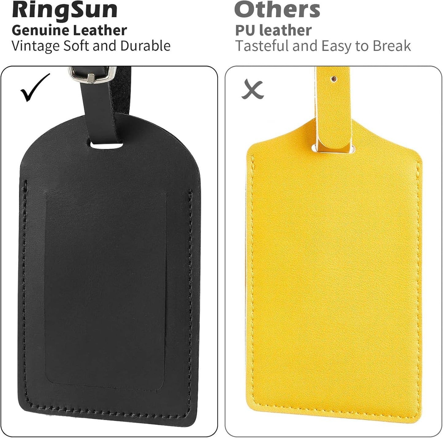 Ringsun Genuine Leather Luggage Tag for Suitcases ID Tags Bag Tags for Luggage (6 Pack)