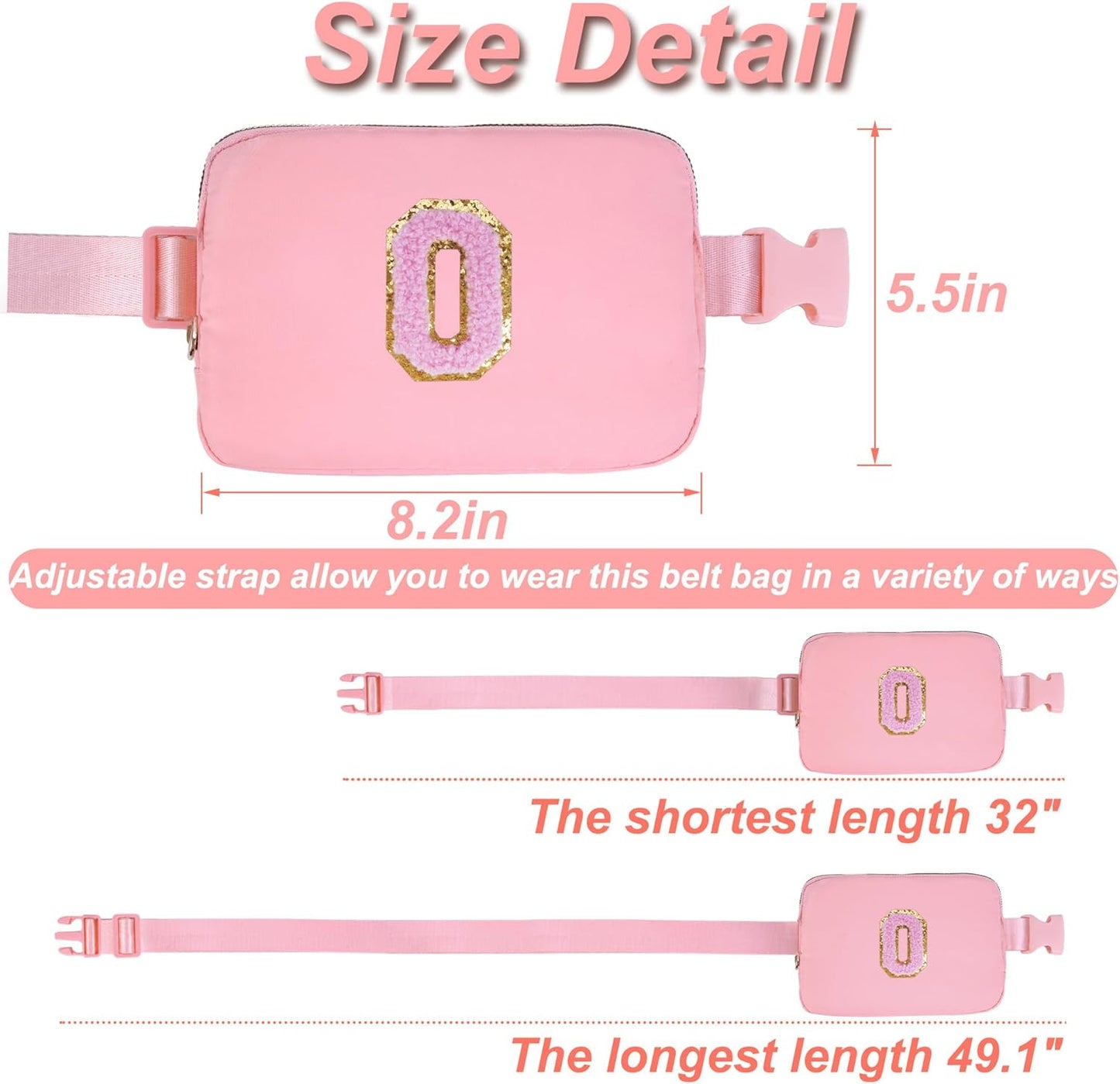 Personalized Belt Bag for Women Girls - Fashion Mini Waist Packs with Adjustable Strap - Trendy Travel Fanny Pack Crossbody Bags with Initial Letter - Teen Gifts | Peach,O