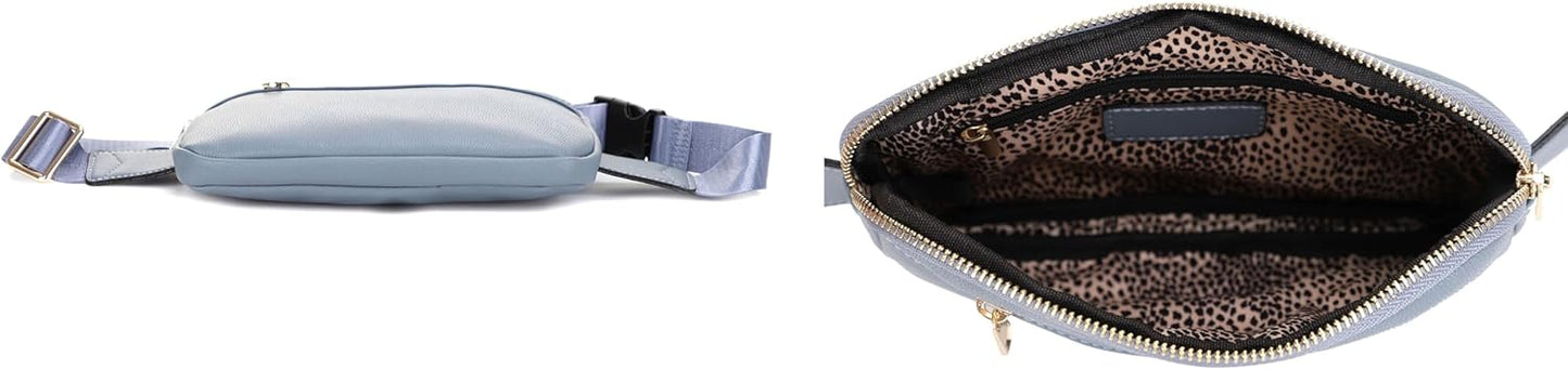LOVESOME Vegan Leather Waist Bag Fanny Pack Crossbody Bag with Adjustable Strap for Women (Blue Grey)