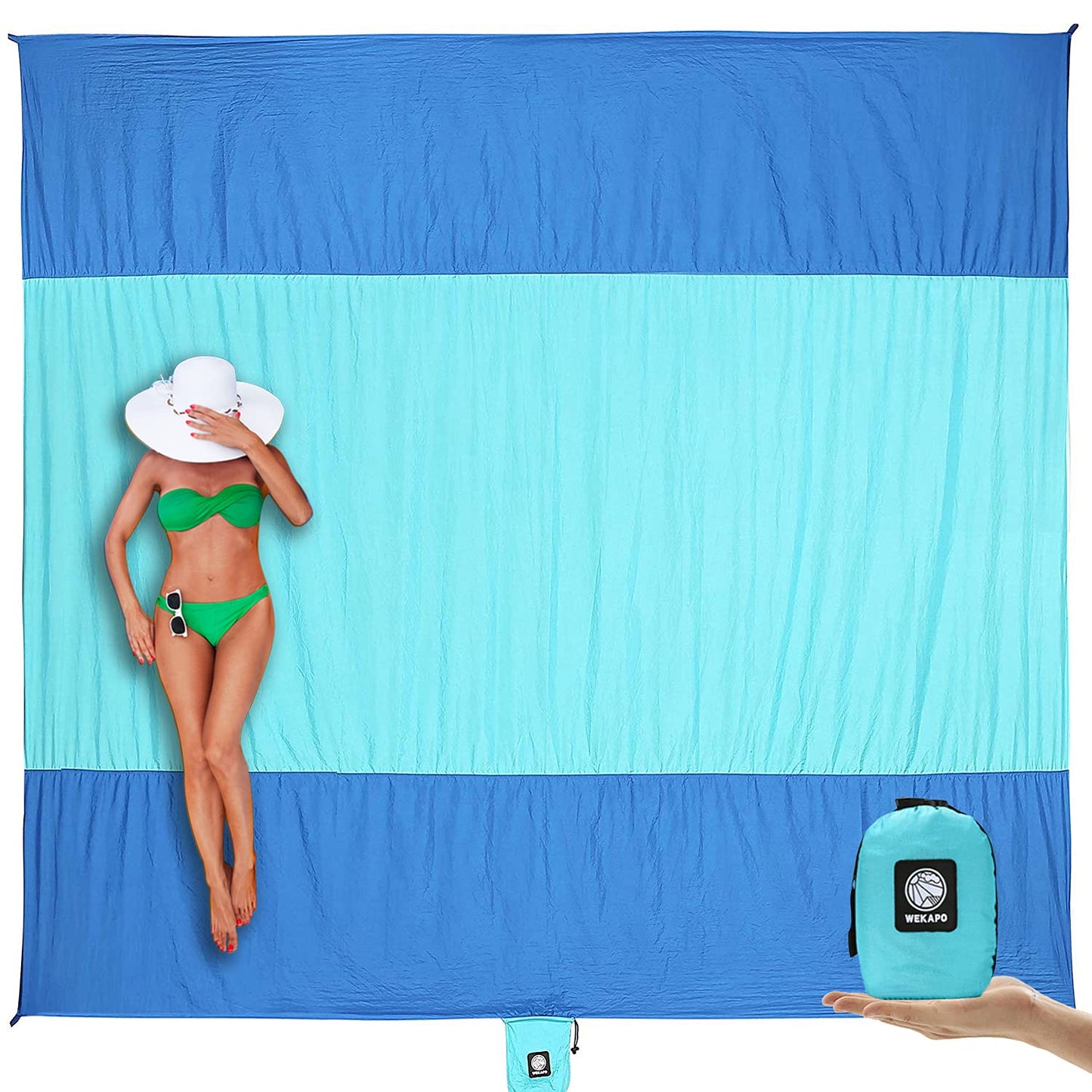 Wekapo Beach Blanket Sandproof, Beach Mat, Big & Compact Sand Free Mat Quick Drying, Lightweight &
