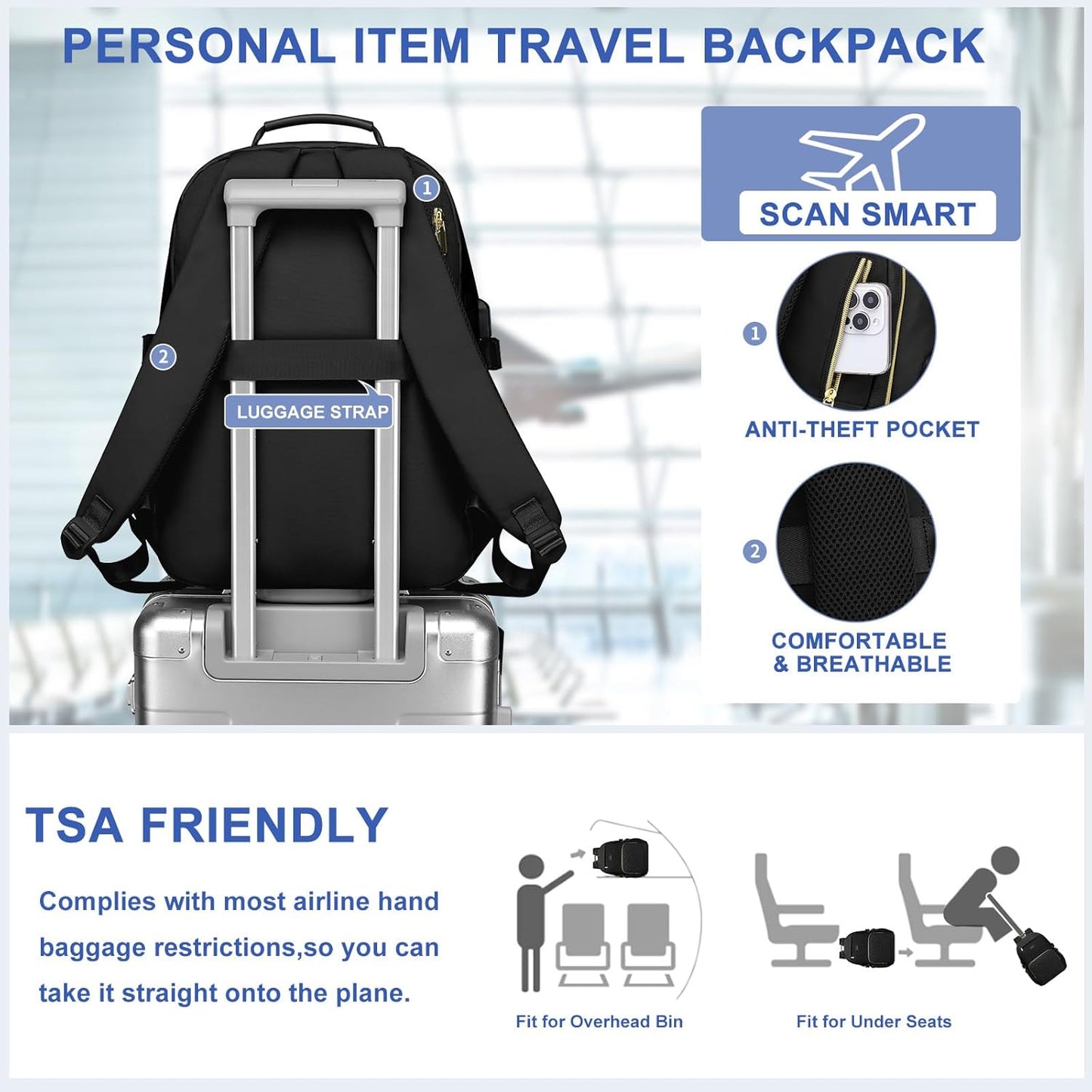 Laptop Backpack for Women Bookbag: 15.6 inch Work School Backpacks with Pouch Pocket for Large Capacity Cup & USB Charger College Book Bag Travel Business Nurse Teacher Bookbags Anti-theft Back Pack