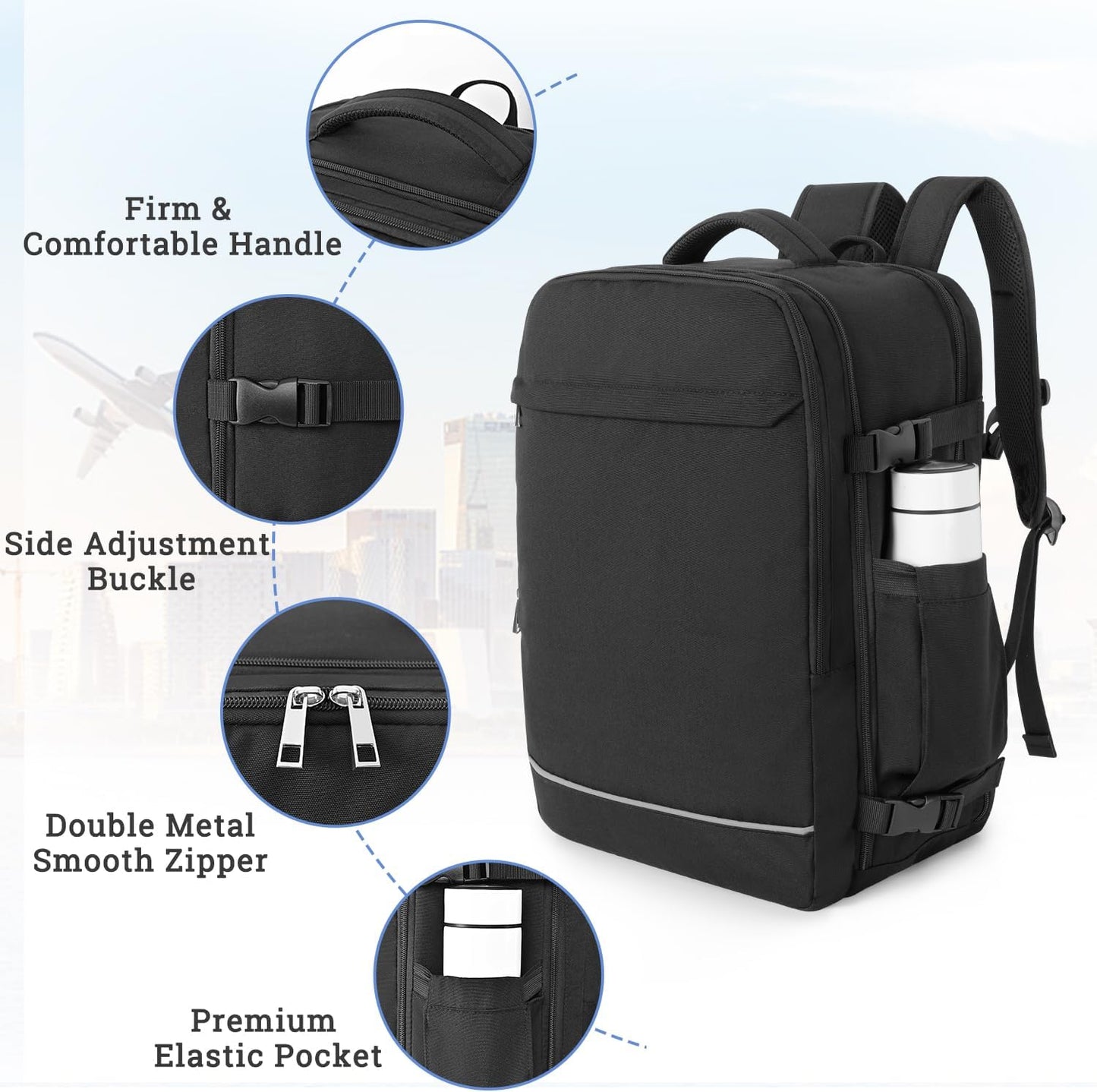 Personal Item Backpack, 40L Large Travel Backpack for Women Men, Waterproof Carry on Backpack for College, Business, Work
