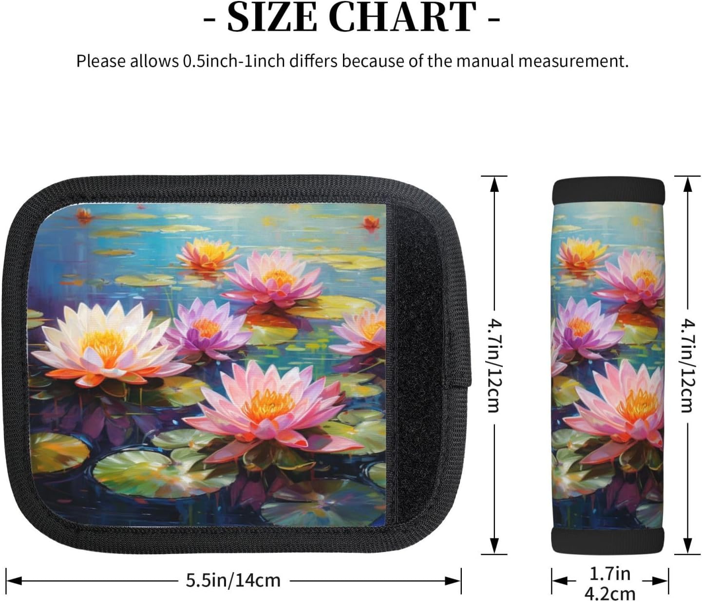 Luggage Handle Wraps Lotus Flowers Leaf Art Painting Luggage Identifiers Soft Neoprene Luggage Handle Wraps For Suitcase Trolley Handle Grip Cover 2 Pack Luggage Tags