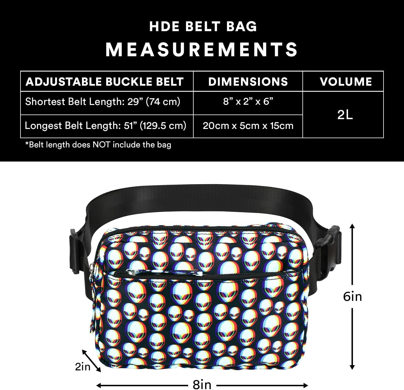 HDE Belt Bag 2L Fanny Pack Cross Body with Adjustable Strap Travel Waist Pack - Zen Alien