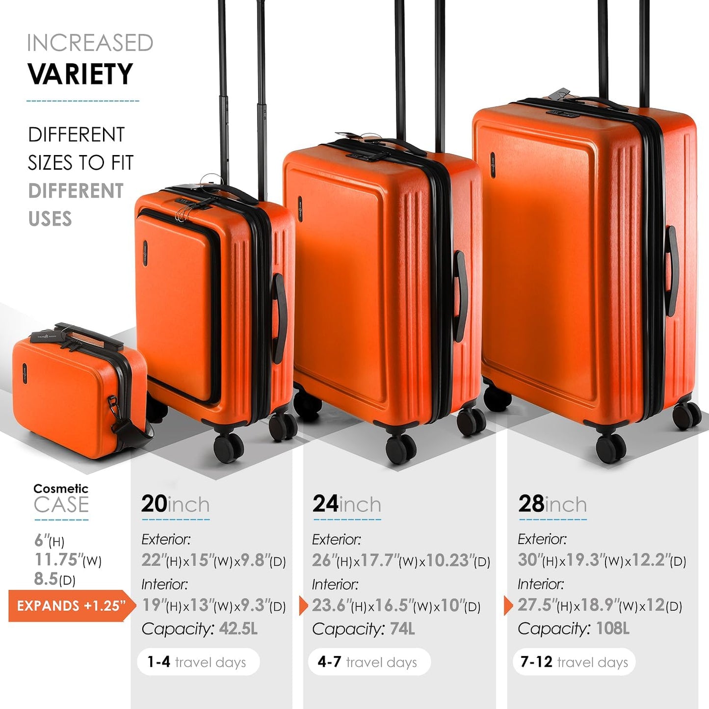 Hard Shell Luggage Sets with Spinner Wheels 4 Piece, Expandable Large Suitcases with TSA Lock