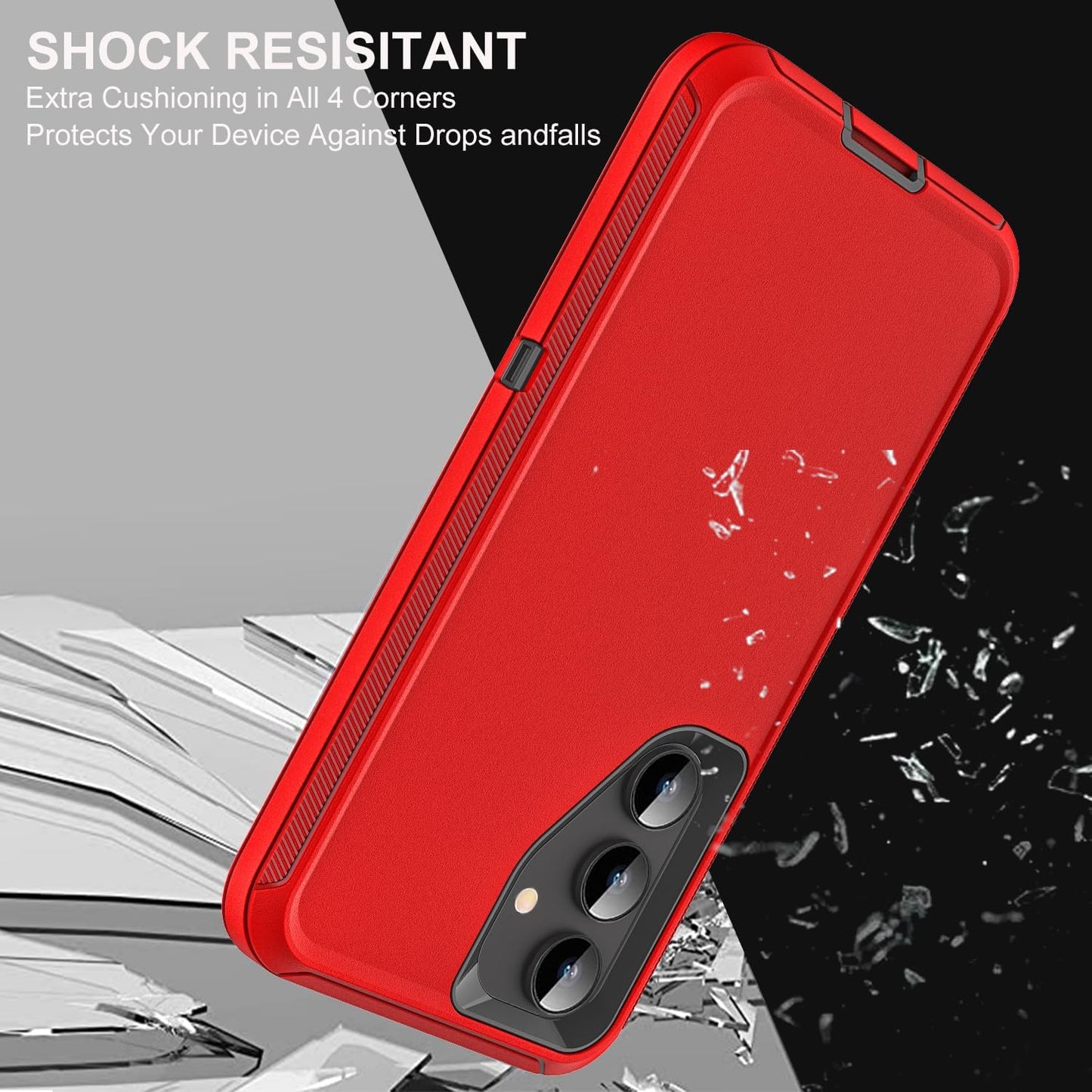 for Samsung Galaxy S25 Plus Case, Military Grade 3 in 1 Heavy Duty Shockproof/Drop Proof/Dust Proof Case with 2Pcs Tempered Glass Screen Protector & 1PcsCamera Lens Protector (Red/Black)