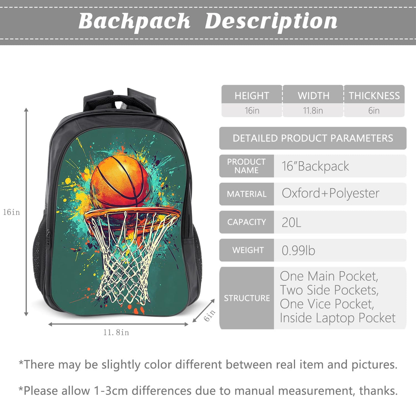Klymax Basketball Backpack Sports Kids Schoolbag with Lunch Box Bag Pencil Bag 3pcs Bookbag Sets for Boys Girls