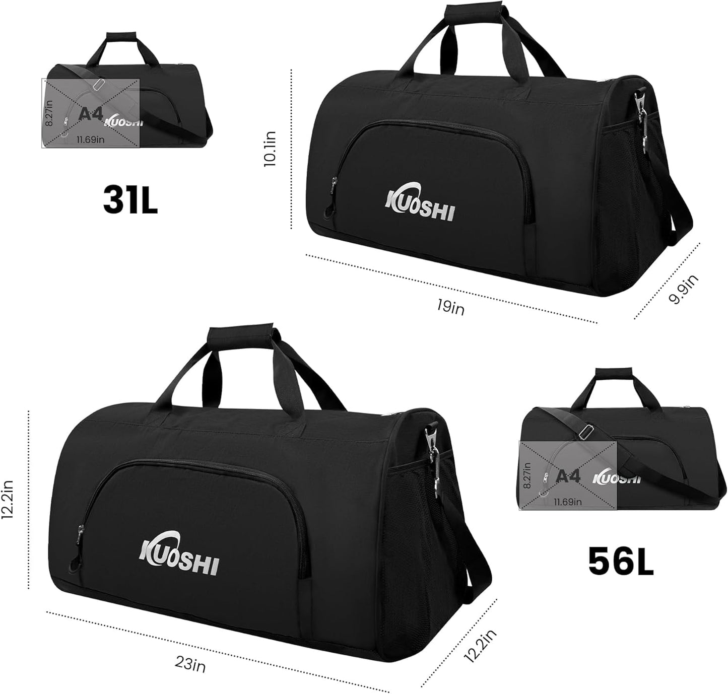 Gym Duffle Bag for Men & Women Water-Resistant-Sports Travel Bag with Ventilated Shoe Compartment & Wet Pocket, 56L Large Weekender Overnight Bag