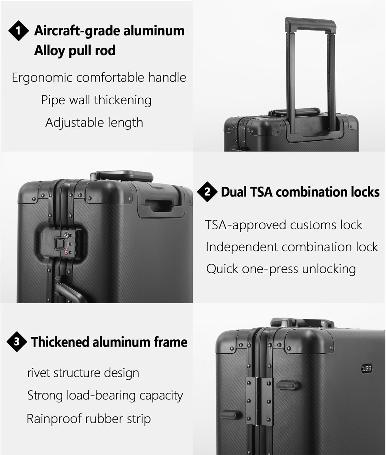 YYW Aluminum Carry-On Luggage Airline Approved Lightweight Suitcase with TSA Lock and Silent Wheels, Hardshell Spinner Business Travel (black, 20in)