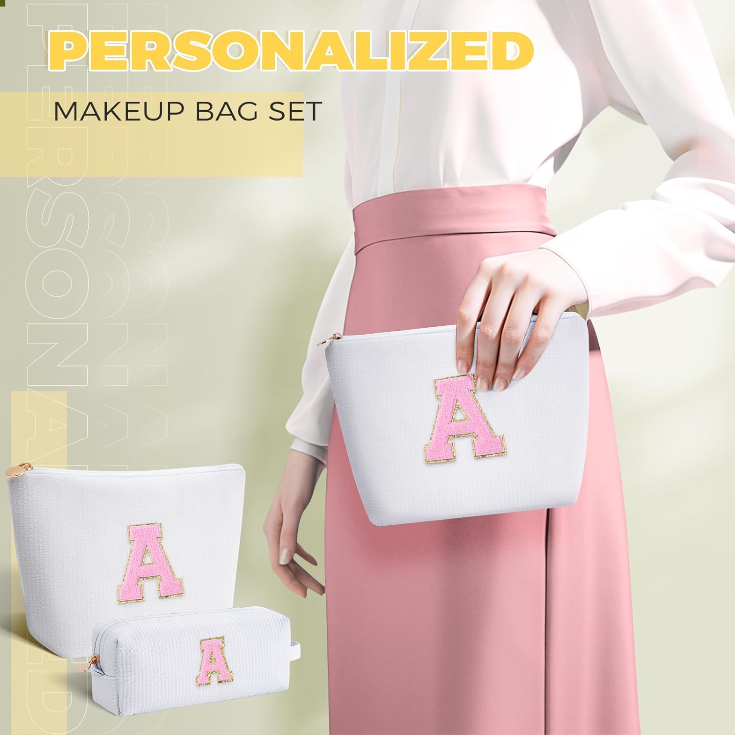 Makeup Bag Set Initials Cosmetic Bag,Gifts for 10 11 12 13 14 15 16 17 18 Years Old Girl Girlfriend