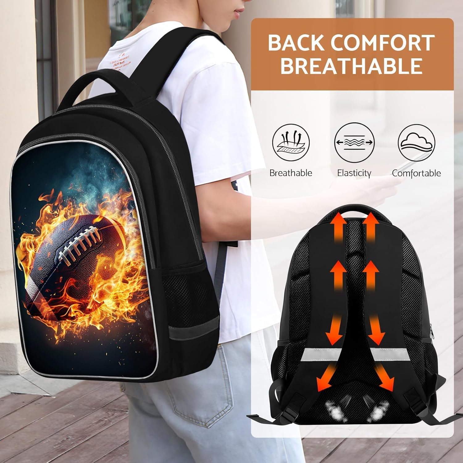 School Backpack for Boys - American Football Boys Backpack for Kids Children Elementary Middle