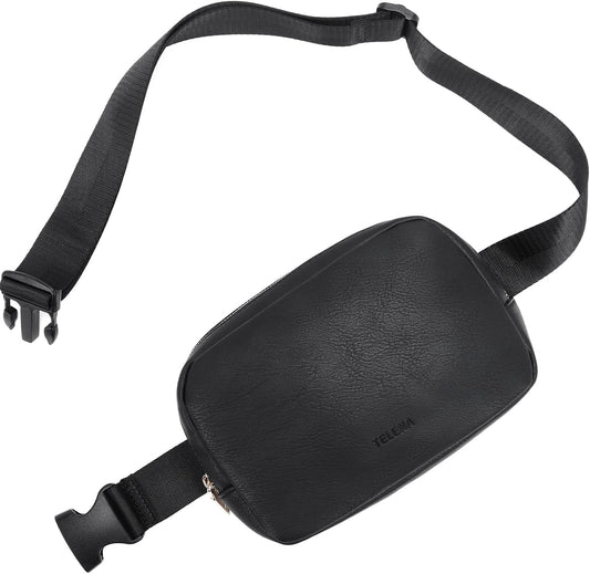 Telena Leather Belt Bag for Women Fashionable Fanny Packs Cross Body Bag Waist Pack Black